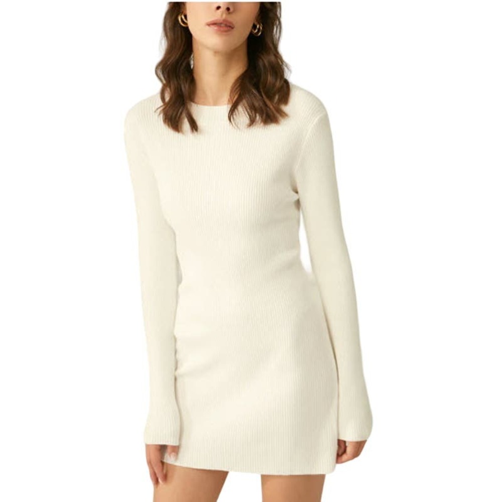 COMMENSE Ribbed Crewneck Sweater Dress, White - Size S NWT